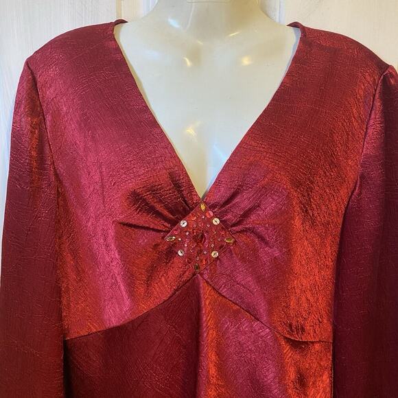 Vintage Y2K Babydoll Top Blouse Size S Red Satin V Neck Fairy Sequins Michele - Picture 6 of 9